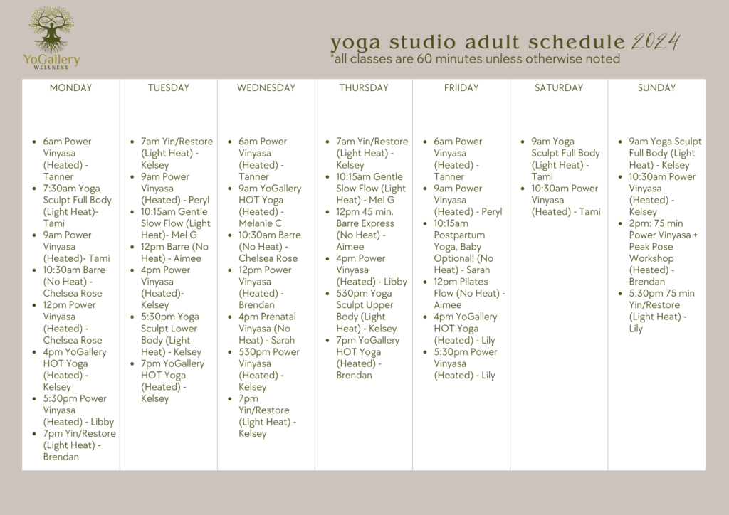 Class Schedule  Wellness Hot Yoga